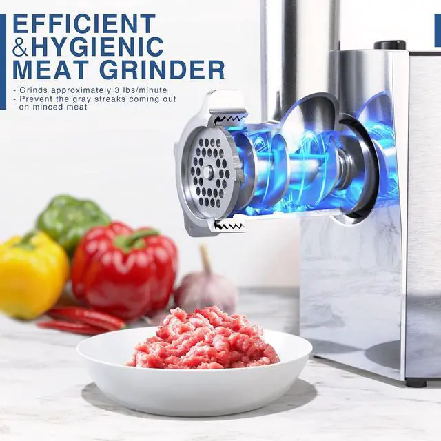 Alt view image 4 of 7 - _Mega Brand Meat Grinder, 2600W Max Stainless Steel Meat Grinder Electric, ETL Approved Heavy Duty Meat Mincer Machine with 2 Blades, 3 Plates, Sausage Stuffer Tube & Kubbe Kit for Home Kitchen Use