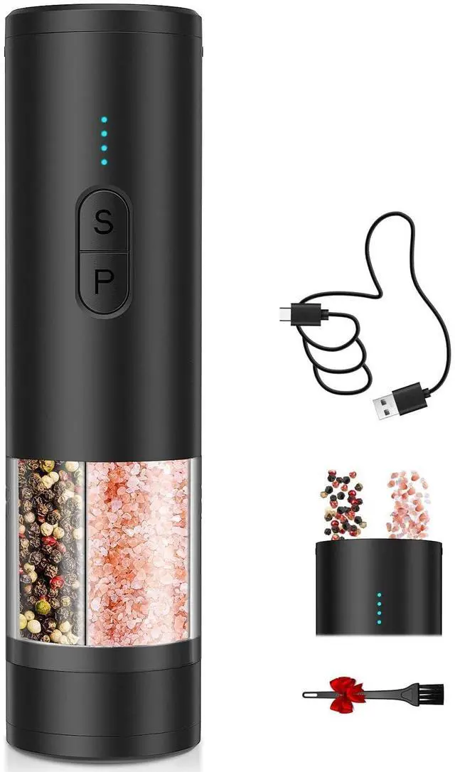 Main image of _Mega Brand Electric Salt and Pepper Grinder Set 2 in 1, USB Rechargeable, Automatic Salt and Pepper Mill Shakers with LED Light, Adjustable Coarseness, Ideal for Kitchen Outdoor BBQ Gift