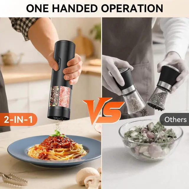 Alt view image 3 of 7 - _Mega Brand Electric Salt and Pepper Grinder Set 2 in 1, USB Rechargeable, Automatic Salt and Pepper Mill Shakers with LED Light, Adjustable Coarseness, Ideal for Kitchen Outdoor BBQ Gift