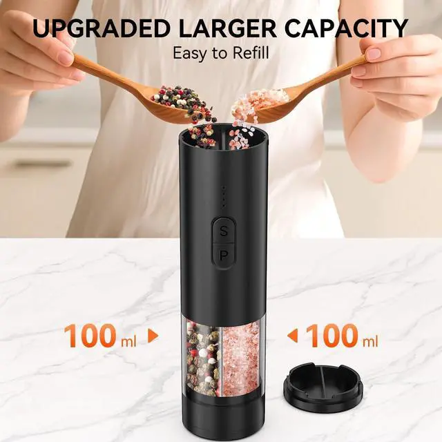 Alt view image 4 of 7 - _Mega Brand Electric Salt and Pepper Grinder Set 2 in 1, USB Rechargeable, Automatic Salt and Pepper Mill Shakers with LED Light, Adjustable Coarseness, Ideal for Kitchen Outdoor BBQ Gift