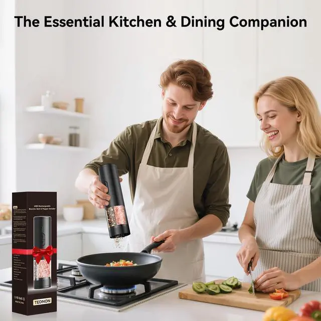 Alt view image 7 of 7 - _Mega Brand Electric Salt and Pepper Grinder Set 2 in 1, USB Rechargeable, Automatic Salt and Pepper Mill Shakers with LED Light, Adjustable Coarseness, Ideal for Kitchen Outdoor BBQ Gift
