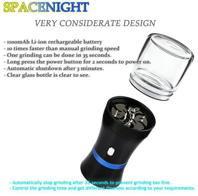 Alt view image 2 of 6 - _Mega Brand Electric Herb Grinder COMPACT for Flower Buds, USB-Rechargeable, 2pcs 1.7oz Glass Herb Chamber - Ideal for Everyday Carry