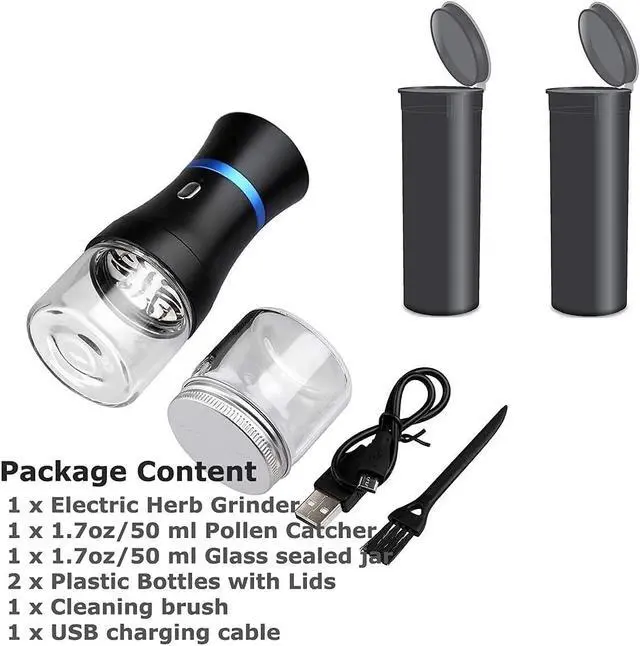 Alt view image 6 of 6 - _Mega Brand Electric Herb Grinder COMPACT for Flower Buds, USB-Rechargeable, 2pcs 1.7oz Glass Herb Chamber - Ideal for Everyday Carry