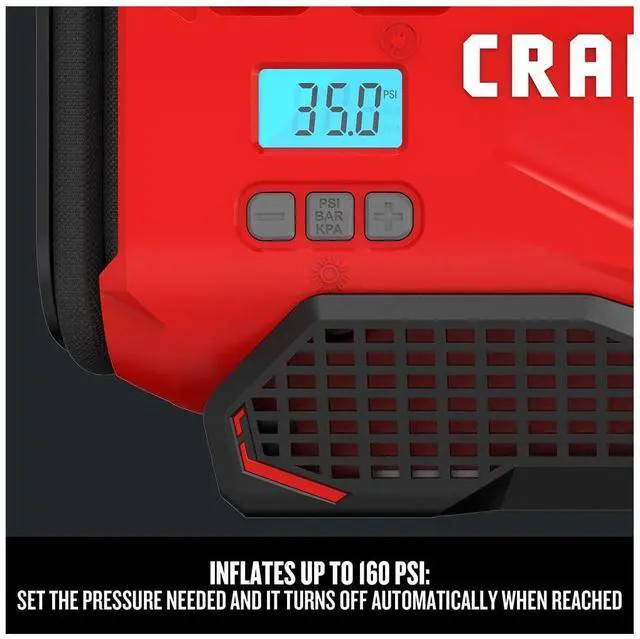 Alt view image 5 of 7 - _Mega Brand V20 Tire Inflator, Portable Air Compressor, 3 Modes: Cordless, 120V Corded, and 12V Car Adapter, Air Pump, Battery Sold Separately (CMCE520B)