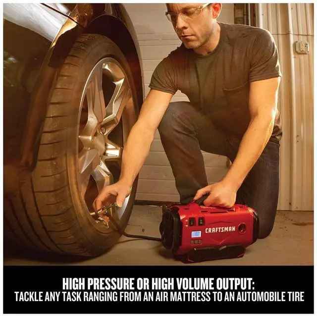 Alt view image 6 of 7 - _Mega Brand V20 Tire Inflator, Portable Air Compressor, 3 Modes: Cordless, 120V Corded, and 12V Car Adapter, Air Pump, Battery Sold Separately (CMCE520B)