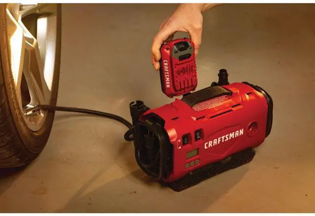 Alt view image 7 of 7 - _Mega Brand V20 Tire Inflator, Portable Air Compressor, 3 Modes: Cordless, 120V Corded, and 12V Car Adapter, Air Pump, Battery Sold Separately (CMCE520B)