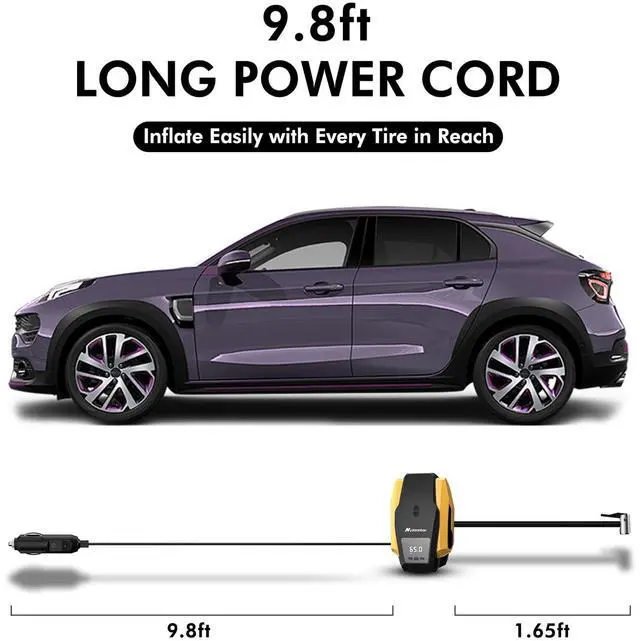 Alt view image 4 of 7 - Tire Inflator Portable Air Compressor, 150PSI 12V DC Air Pump for Car Tires with LED Light, Auto Shutoff & Pressure Gauge, Tire Air Pump for Car,Motorcycle,Bicycle,Balls and Other Inflatables(Yellow)