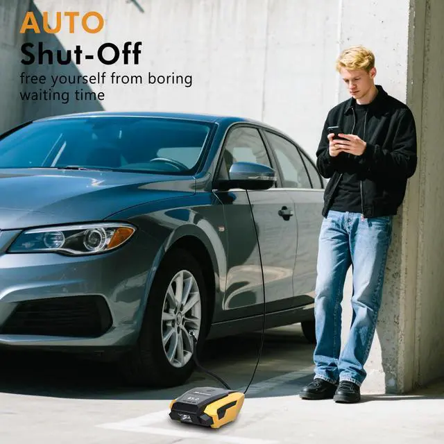 Alt view image 6 of 7 - Tire Inflator Portable Air Compressor, 150PSI 12V DC Air Pump for Car Tires with LED Light, Auto Shutoff & Pressure Gauge, Tire Air Pump for Car,Motorcycle,Bicycle,Balls and Other Inflatables(Yellow)