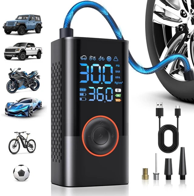 Main image of Tire Inflator Portable Air Compressor Portable Cordless Mini Air Pump with Digital Pressure Gauge Inflater 150PSI 3X Fast Inflation Auto Shutoff Large Battery Tires Pump for Cars Motors Bikes Balls