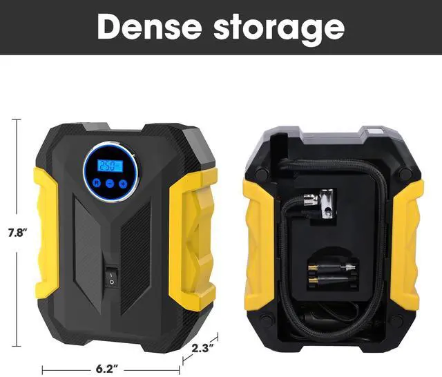 Alt view image 3 of 7 - Hoegoa Digital Air Compressor 12V DC Portable Tire Inflator for Car, SUV, Motorcycle, Bike, 150 PSI Auto-Shutoff, LED Light, Fast 25L/Min Pump, Plug-and-Play Auto Pump Kit