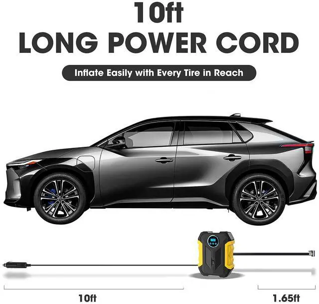 Alt view image 5 of 7 - Hoegoa Digital Air Compressor 12V DC Portable Tire Inflator for Car, SUV, Motorcycle, Bike, 150 PSI Auto-Shutoff, LED Light, Fast 25L/Min Pump, Plug-and-Play Auto Pump Kit