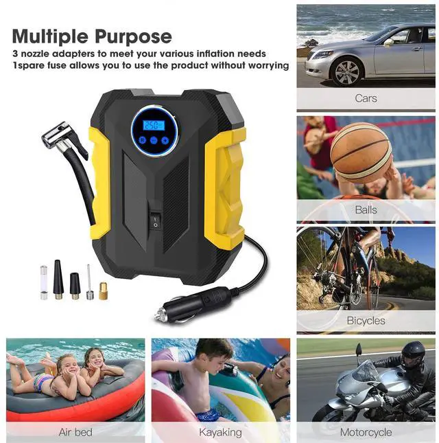 Alt view image 7 of 7 - Hoegoa Digital Air Compressor 12V DC Portable Tire Inflator for Car, SUV, Motorcycle, Bike, 150 PSI Auto-Shutoff, LED Light, Fast 25L/Min Pump, Plug-and-Play Auto Pump Kit