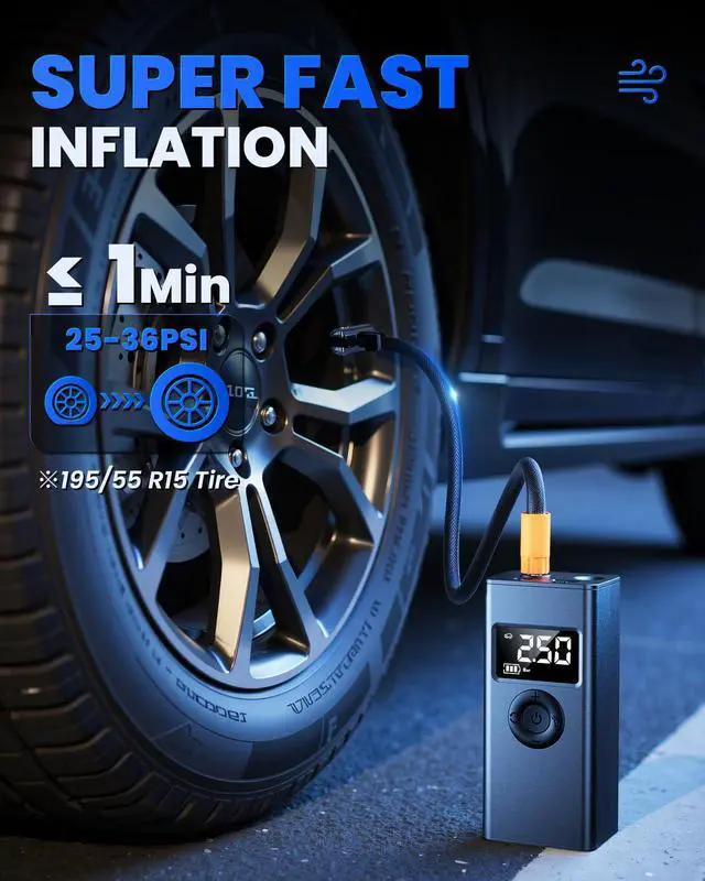 Alt view image 2 of 7 - _Mega Brand Tire Inflator Portable Air Compressor, 160PSI Air Pump for Car Tires with Digital Pressure Gauge, LED Light and Auto Shut-Off Function, for Car/Motorcycle/Bike/Ball
