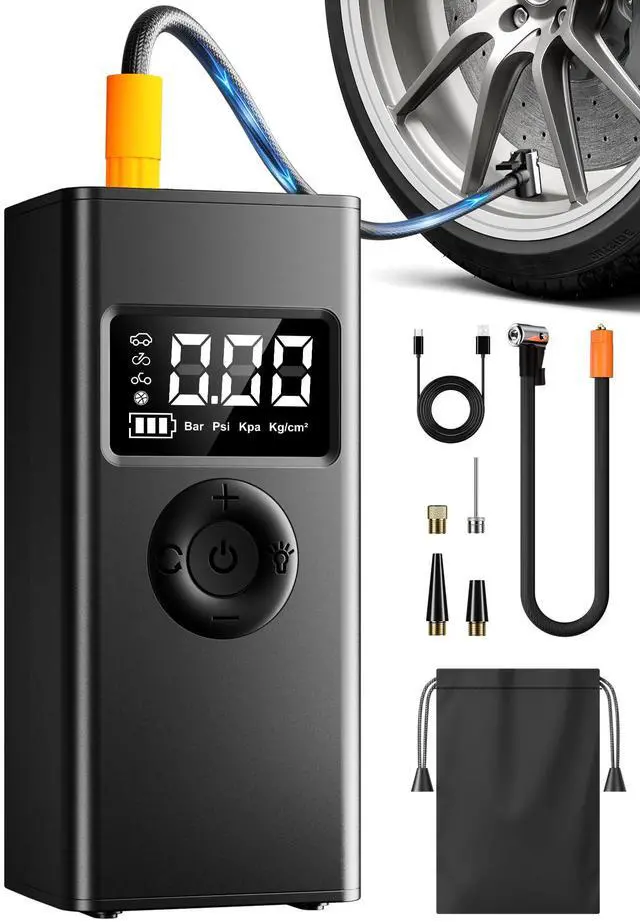 Main image of _Mega Brand Tire Inflator Portable Air Compressor, 160PSI Air Pump for Car Tires with Digital Pressure Gauge, LED Light and Auto Shut-Off Function, for Car/Motorcycle/Bike/Ball