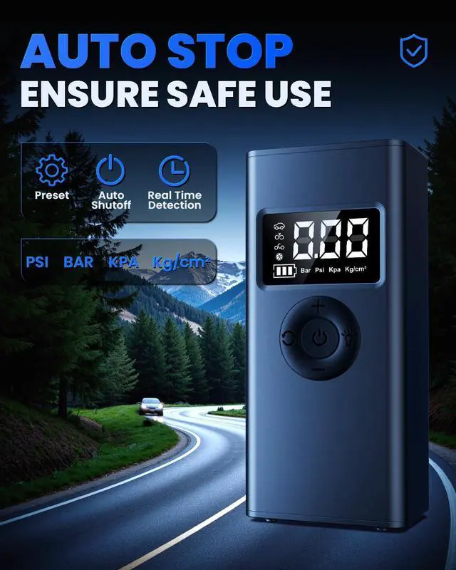 Alt view image 3 of 7 - _Mega Brand Tire Inflator Portable Air Compressor, 160PSI Air Pump for Car Tires with Digital Pressure Gauge, LED Light and Auto Shut-Off Function, for Car/Motorcycle/Bike/Ball