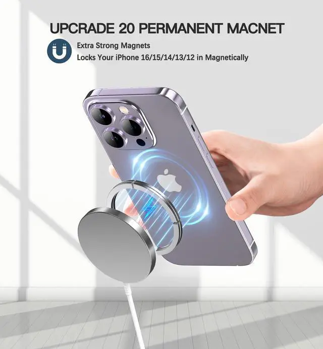 Alt view image 4 of 7 - Magnetic Wireless Charger 15W Fast Mag Safe Charger for Cell iPhone 17 Pro Max/17 Pro/17 Air/17/16/15/14/13/12 Series 2 Pack Charging Pad for AirPods 3/2/Pro 2/Pro Mag-Safe Original Replacement