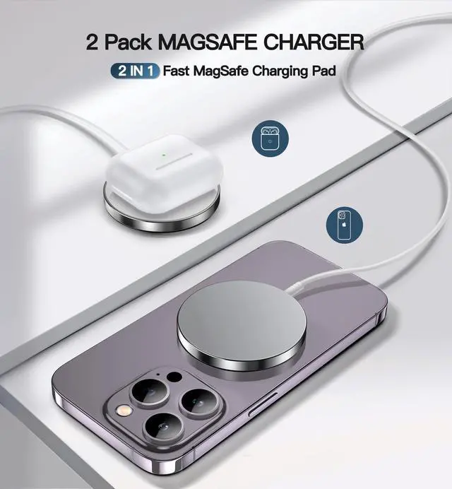 Alt view image 5 of 7 - Magnetic Wireless Charger 15W Fast Mag Safe Charger for Cell iPhone 17 Pro Max/17 Pro/17 Air/17/16/15/14/13/12 Series 2 Pack Charging Pad for AirPods 3/2/Pro 2/Pro Mag-Safe Original Replacement