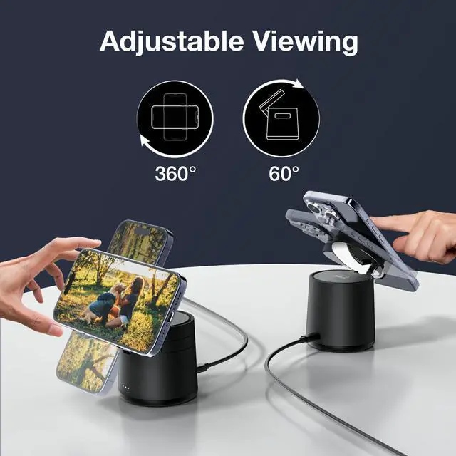 Alt view image 4 of 7 - _Mega Brand Upgrade 3 in 1 Charging Station for Apple MagSafe Charger, Adjustable Portable Wireless Charging Stand, Fast Wireless Charger Dock for iPhone 16 15 14 13 12 Pro Max & Apple Watch AirPods