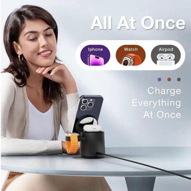 Alt view image 6 of 7 - _Mega Brand Upgrade 3 in 1 Charging Station for Apple MagSafe Charger, Adjustable Portable Wireless Charging Stand, Fast Wireless Charger Dock for iPhone 16 15 14 13 12 Pro Max & Apple Watch AirPods