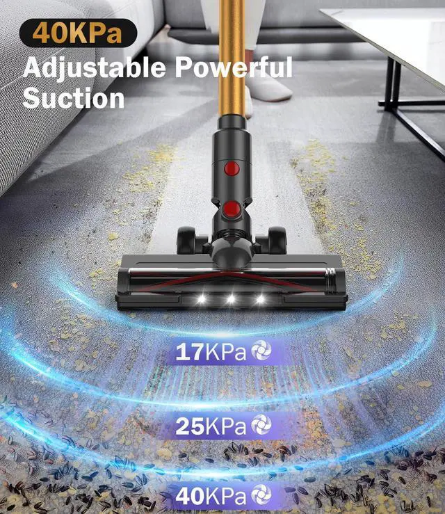 Alt view image 3 of 7 - _Mega Brand , 40Kpa Vacuum Cleaners for Home with LED Display, 45Mins Stick Vacuum Cordless Rechargeable, Wall-mounted Charging, Wireless Vacuum for Home Pet Hair, Carpet, Hardwood Floor