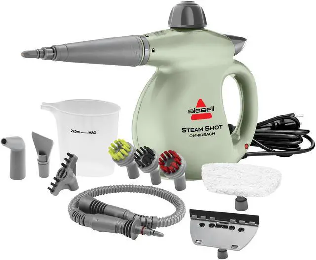 Main image of _Mega Brand  Steam Shot OmniReach handheld portable steam cleaner for tile, grout, windows, bathrooms, kitchens, fabric steaming tool, includes 10 tools