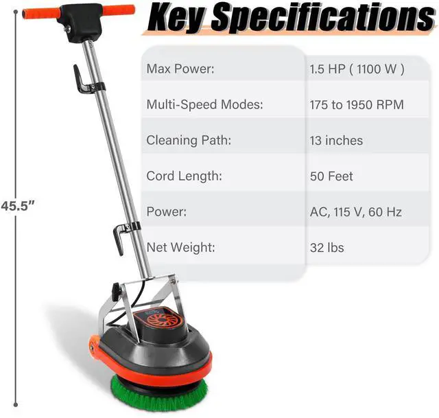 Alt view image 2 of 7 - _Mega Brand  Floor Scrubber Machine with Brushes and Pads, Heavy Duty Floor Cleaner Polisher and Buffer- Deep Cleaning Tile and Grout, Hardwood Floors and Carpets without Getting on Hands and Knees