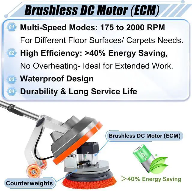 Alt view image 4 of 7 - _Mega Brand  Floor Scrubber Machine with Brushes and Pads, Heavy Duty Floor Cleaner Polisher and Buffer- Deep Cleaning Tile and Grout, Hardwood Floors and Carpets without Getting on Hands and Knees