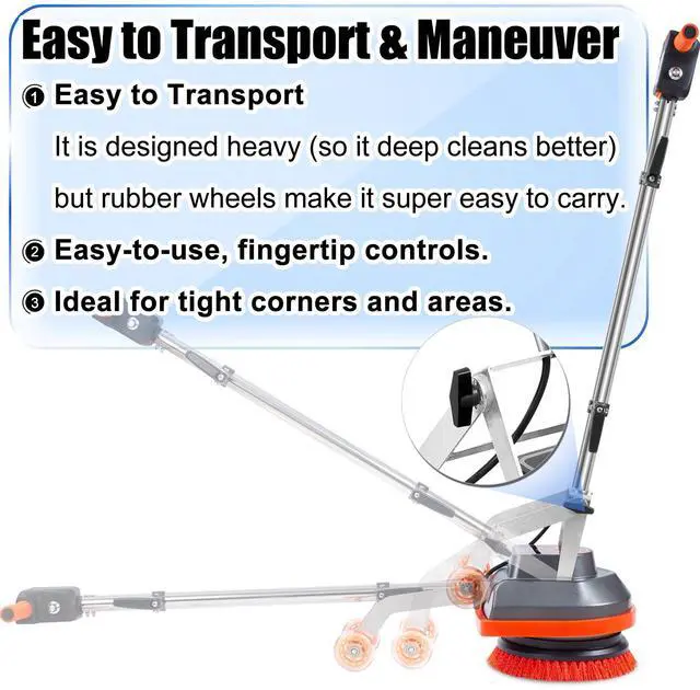 Alt view image 5 of 7 - _Mega Brand  Floor Scrubber Machine with Brushes and Pads, Heavy Duty Floor Cleaner Polisher and Buffer- Deep Cleaning Tile and Grout, Hardwood Floors and Carpets without Getting on Hands and Knees