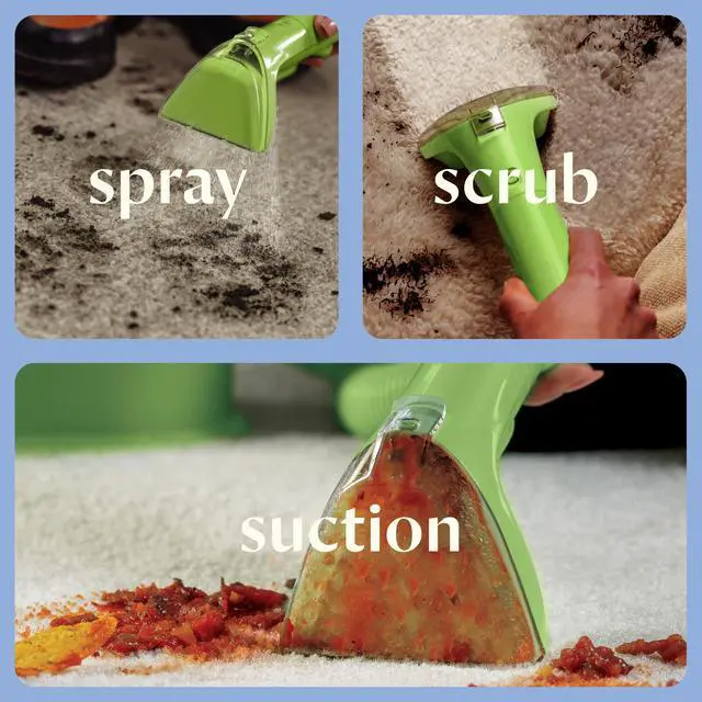 Alt view image 4 of 7 - _Mega Brand Little Green Mini Portable Carpet and Upholstery Deep Cleaner, Car/Auto Detailer, with HydroRinse Self-Cleaning Tool and 4" Tough Stain Tool, Tea Green, 4075