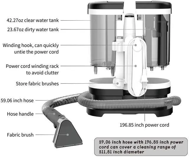 Alt view image 2 of 6 - _Mega Brand Multi-Purpose Portable Carpet and Upholstery Cleaner, Powerful Suction 11 Kpa Spot Cleaner, 450W Motor, Car and Auto Detailer, Stain and Spot Remover; Versatile Use: Carpet, Sofa, Pet Hair