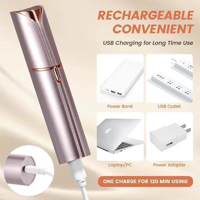 Alt view image 3 of 7 - Flawless Facial Hair Removal for Women, Portable Painless Hair Remover Device, Rechargeable, with 2 Replacement Heads, for Face, Upper Lip and Chin