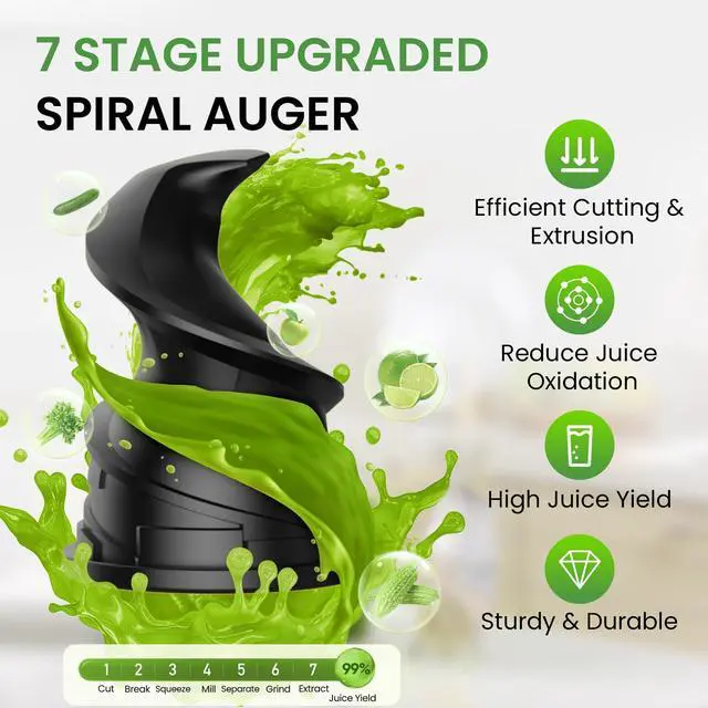 Alt view image 3 of 7 - _Mega Brand, Masticating Juicer Machines Compact, Slow Juicer with 70 RPM Low Speed, Juice Maker for Vegetable & Fruit, Portable Juice Extractor High Juice Yield & Easy to Clean, Grey
