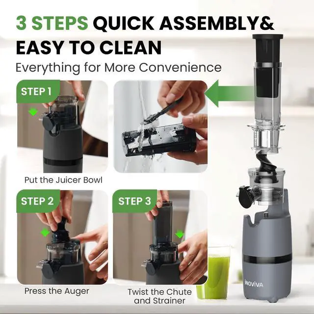 Alt view image 5 of 7 - _Mega Brand, Masticating Juicer Machines Compact, Slow Juicer with 70 RPM Low Speed, Juice Maker for Vegetable & Fruit, Portable Juice Extractor High Juice Yield & Easy to Clean, Grey