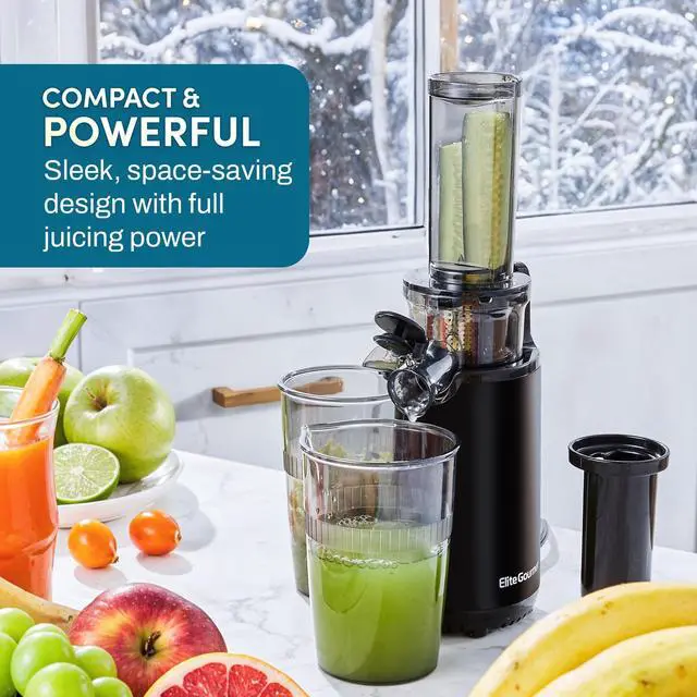 Alt view image 2 of 7 - _Mega Brand EJX600 Compact Small Space-Saving Masticating Slow Juicer Cold Press Juice Extractor, Nutrient and Vitamin Dense, BPA-Free Tritan, Easy to Clean, 16 oz Juice Cup, Charcoal Grey