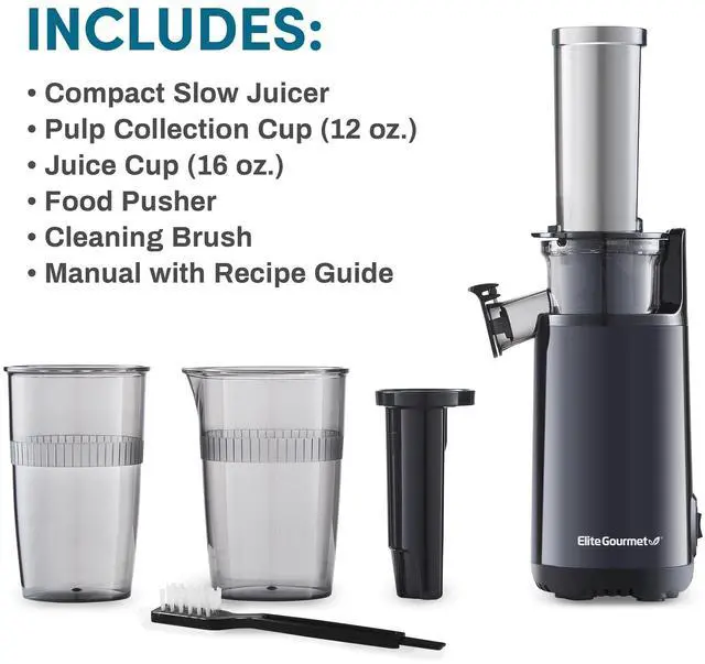 Alt view image 7 of 7 - _Mega Brand EJX600 Compact Small Space-Saving Masticating Slow Juicer Cold Press Juice Extractor, Nutrient and Vitamin Dense, BPA-Free Tritan, Easy to Clean, 16 oz Juice Cup, Charcoal Grey