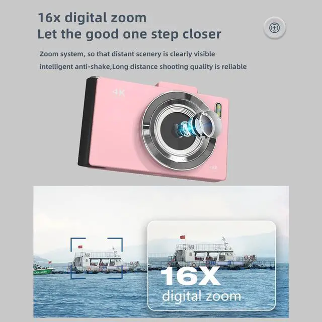 Alt view image 7 of 7 - _Mega Brand 4K Digital Camera Portable Digital Video Camera CCD Camera 48MP 2.8 Inch IPS Screen Anti-Shake 16X Zoom Auto Focus with Flash Battery Birthday for Teens Students Friends