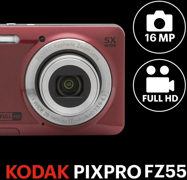 Alt view image 3 of 7 - PIXPRO FZ55 16MP Compact Digital Camera, 5X Optical Zoom, Red 1080p Full HD Video, 28mm Wide Angle Lens, 2.7 Inch LCD, Point and Shoot, Vlogging Camera, Li-Ion Battery