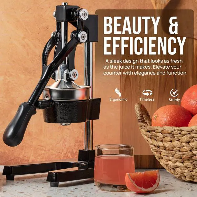 Alt view image 3 of 7 - _Mega Brand Cast-Iron Orange Juice Squeezer - Easy-to-Clean, Heavy-Duty, Professional Citrus Juicer - Stainless Steel Lemon Squeezer - Manual Citrus Press & Orange Squeezer - Orange Juicer (Black)