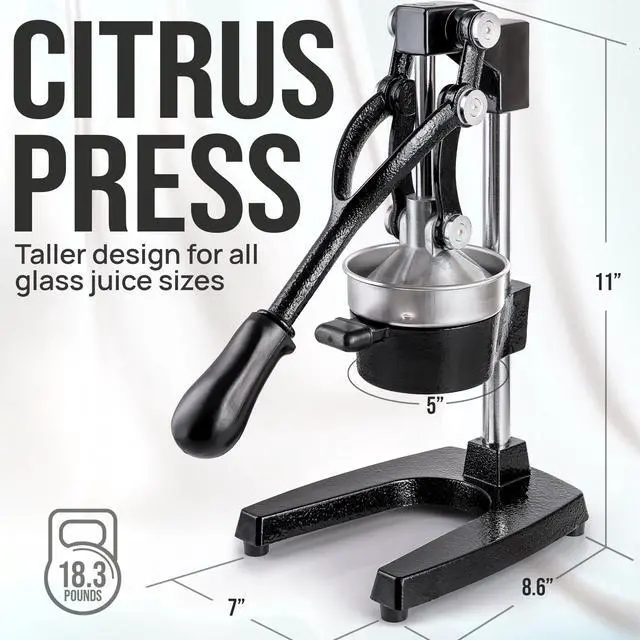 Alt view image 7 of 7 - _Mega Brand Cast-Iron Orange Juice Squeezer - Easy-to-Clean, Heavy-Duty, Professional Citrus Juicer - Stainless Steel Lemon Squeezer - Manual Citrus Press & Orange Squeezer - Orange Juicer (Black)
