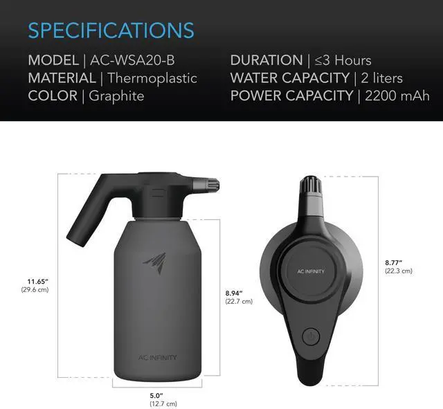 Alt view image 6 of 6 - _Mega Brand  Automatic Sprayer, 2L Portable Electric Spray Bottle, USB Rechargeable with Adjustable Nozzle Spout for Plants Fertilizing Gardening and Cleaning (Graphite)
