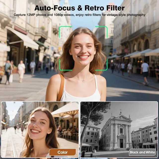 Alt view image 4 of 7 - CHUZHAO Vintage Mini Digital Camera, Portable TLR Style Retro Point and Shoot Compact Small Pocket 1080P FHD Video 12MP Autofocus Vlogging Camera with 16 GB Card for Beginners Teens Adults Red