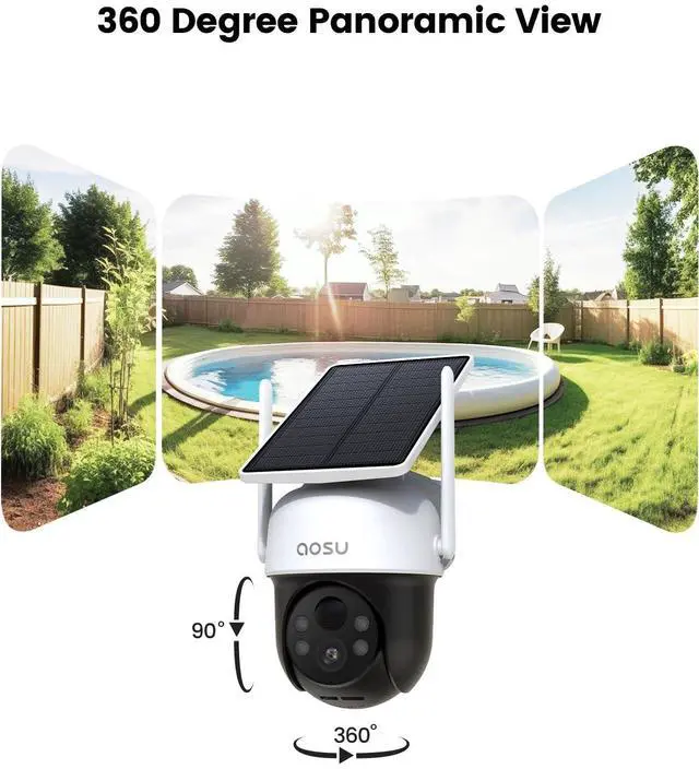 Alt view image 3 of 7 - Solar Camera Security Outdoor - 100% Wire-Free Security Cameras Wireless Outdoor for Home Surveillance with Fixed Solar Panel, 360° Panoramic View, Human Auto Tracking, 2K Color Night Vision