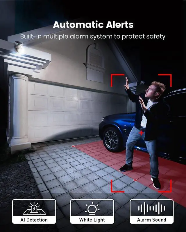 Alt view image 7 of 7 - Solar Camera Security Outdoor - 100% Wire-Free Security Cameras Wireless Outdoor for Home Surveillance with Fixed Solar Panel, 360° Panoramic View, Human Auto Tracking, 2K Color Night Vision