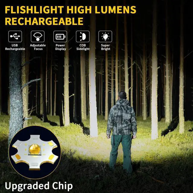 Alt view image 2 of 7 - ZioeYiue Rechargeable Flashlights High Lumens, 7Mode Super Bright Flashlight Powerful, Adjustable Tactical Flash Light High Powered, LED Flashlights for Home Emergency Hunting Camping Essentials Gear