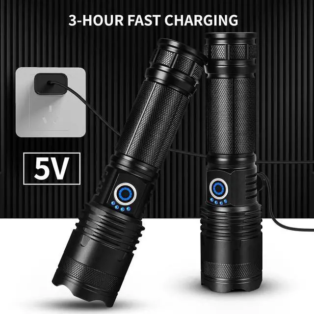 Alt view image 3 of 7 - _Mega Brand Rechargeable Flashlights High Lumens, 90,000 Lumens Super Bright Flashlights with 5 Modes, Waterproof Powerful Flash Light Multifunctional Flashlights for Home Camping Hiking(2 Pack)