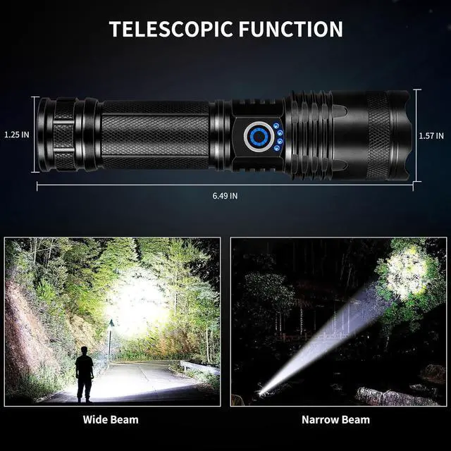 Alt view image 6 of 7 - _Mega Brand Rechargeable Flashlights High Lumens, 90,000 Lumens Super Bright Flashlights with 5 Modes, Waterproof Powerful Flash Light Multifunctional Flashlights for Home Camping Hiking(2 Pack)