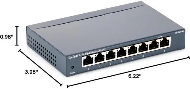 Alt view image 3 of 7 - TP-Link 8 Port Gigabit Ethernet Network Switch - Ethernet Splitter | Plug & Play | Fanless | Sturdy Metal w/ Shielded Ports | Traffic Optimization | Unmanaged | Lifetime Protection (TL-SG108)