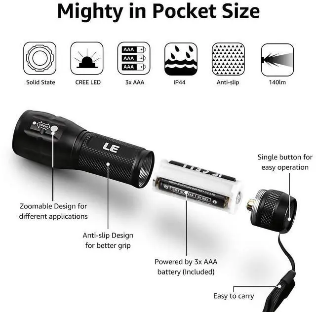 Alt view image 7 of 7 - Lighting EVER LED Flashlights High Lumens, Small Flashlight, Waterproof, Adjustable Focus Flash Light for Outdoor, Emergency, AAA Batteries Included, Tactical & Camping Accessories