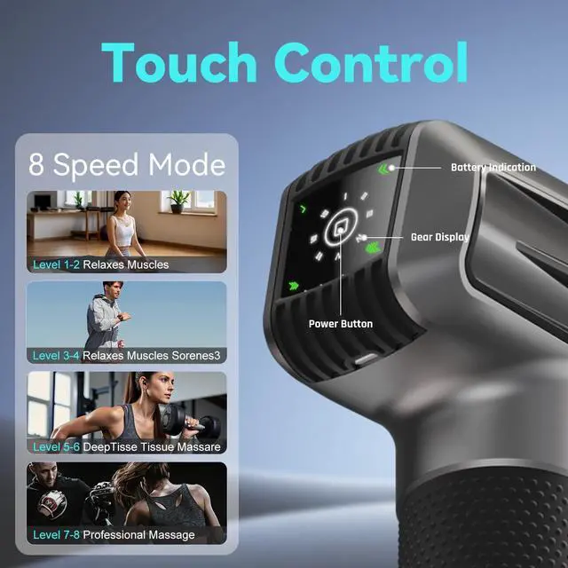 Alt view image 3 of 7 - _Mega Brand Massage Gun Deep Tissue,Birthday Gifts for Men Women,Gifts for Boyfriend Girlfriend - Neck Back Massager for Pain Relief Deep Tissue with 6 Heads & 8 Speeds(Grey)