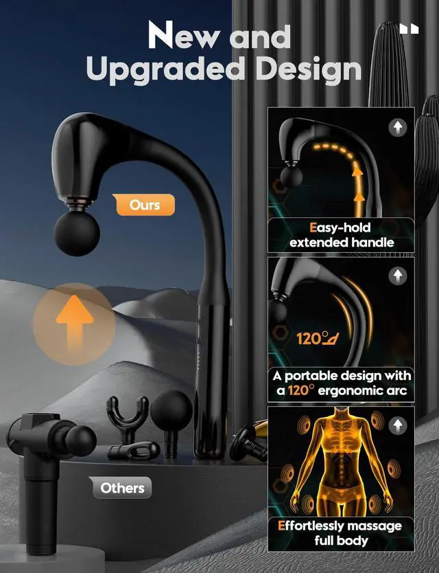 Alt view image 3 of 6 - Massage Gun with Upgraded Extension Handle, 10MM Massage Gun Deep Tissue, Back Massager, Muscles/Neck/Shoulders/Waist/Legs Massager Portable for Pain Relief, Gifts for Men